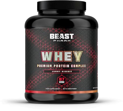 Beast | Whey Protein Powder 2KG | 21g Protein per Shake, 67 Drinks | Strawberry Jammy Biscuit