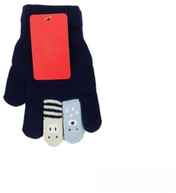 HomeRelax&Style Winter Kinder Handschuhe mit Tier Fingern | Fingerhandschuhe mit bunten Tiergesichtern (Dunkelblau)
