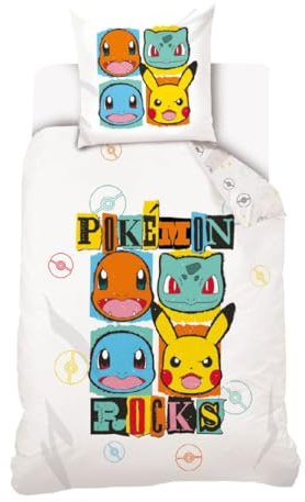My sweety pop - Sängkläder - 2 delar - barn - påslakan - 140 x 200 - örngott - 70 x 90 cm - 100 % bomull (Pokémon - vit)
