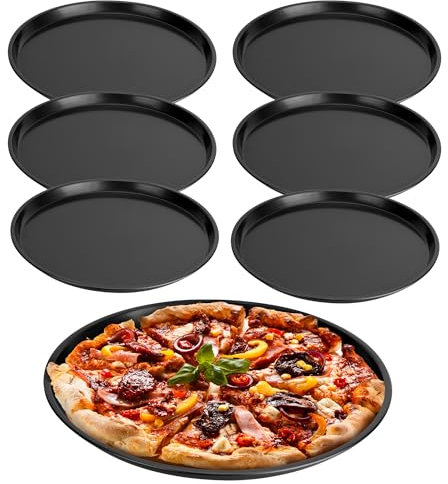 Aramanara 6 Pack 12 inch Deep Pizza Pan, Non-Stick Pizza Serving Trays for Oven, Round Carbon Steel Pizza Baking Plates for Making Pizzas(30 cm, Black)