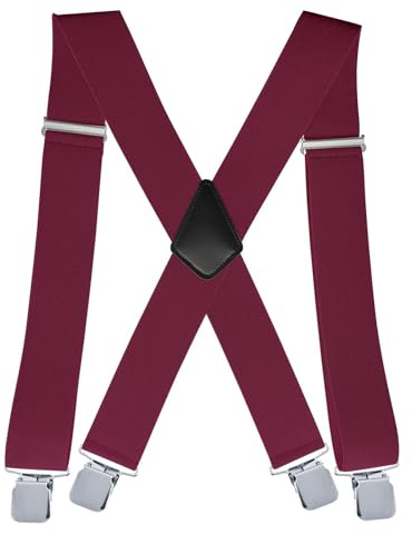 Goldmiky Hosenträger Herren: Breit 5 cm, Extra Stark, Elastisch & Verstellbar mit 4 Metall Clips für Männer bis 1,96 m (Rot)