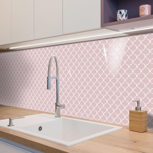 Alwayspon 10 Blatt 25x25cm Rosa Laterne 3D Vinyl Marmor Fliesenaufkleber, Abzieh- und Aufklebebild, selbstklebende wasserfeste Spritzschutzfliesenaufkleber für Küche, Badezimmer, Wand