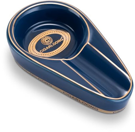 CIGARLOONG Cigar Ashtray Ceramic with Large Slot,Non-Slip Ashtray for Indoor Outdoor Patio Home Office Use (Dark Blue)