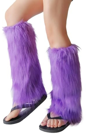 Andiwa Beinwärmer Aus Kunstfell Beinwärmer Damen Kunstpelz Stulpen Damen 80er Jahre Accessoires Bein Stulpen Neon Für 80s Motto Party Fasching Karneval Tanzen Aerobic Kostüm Accessoires (Lila, 40CM)