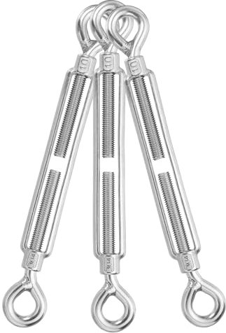 sourcing map M10 Eye and Eye Turnbuckles for Cable Wire Rope Tension, 304 Stainless Steel Turnbuckle Adjustable for Shade Sail String Light Hanging Pack of 3