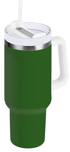 RPLIFE Kaktus Green Tumbler mit Henkel und Strohhalm, Edelstahl Kaffeetasse, Tumbler mit Deckel