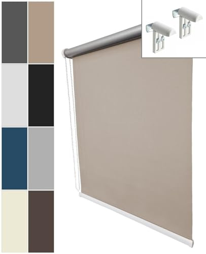 Verdunklungsrollo Thermo Rollo ohne & mit Bohren Sonnenschutz für Fenster Tür lichtundurchlässig B135 x H200 cm Stoff Weiß, Klemmfix Verdunkelungsrollo Seitenzugrollo Kettenzugrollo Klemmrollo
