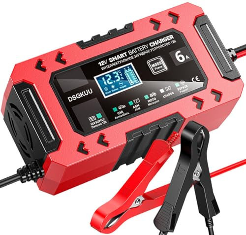 6-Amp Car Battery Charger, New 12V Smart Fully Automatic Battery Charger with 10 Stage Charging Progress for AGM, GEL, EFB, Deep Cyele, Wet and Lead Acid Batteries