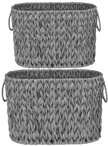 BAODBF 2Pcs Woven Toilet Paper Storage Basket for Bathroom Large Capacity Toilet Tissue Storage Bin Portable Toilet Paper Storage Organizer for Paper Rolls Bath Towel(2-big+small,grey)