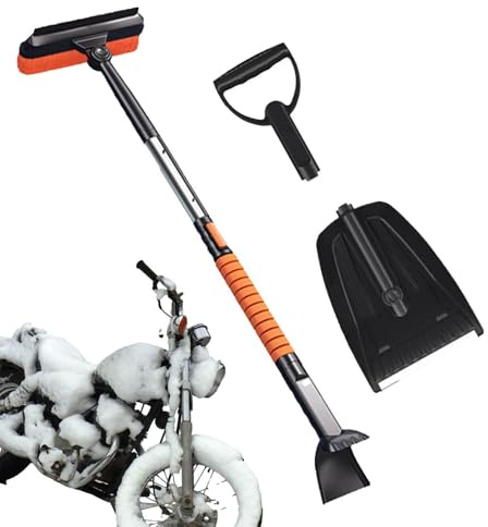 FVPKYUR Pala da neve, raschietto per ghiaccio - Kit scopa da neve,Spazzaneve pieghevole portatile con impugnatura ergonomica retrattile, pala in metallo resistente di grande capacità per auto,