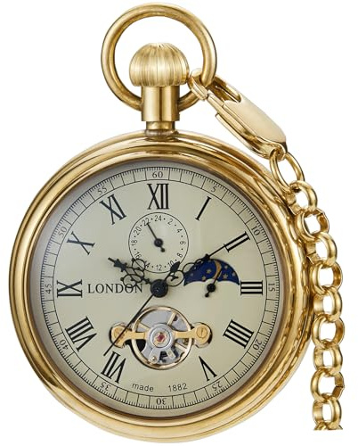Dentily Vintage Copper Train London Design Hand Winding Mechanical Pocket Watch Mens Watches