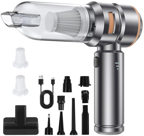 HOVIN Aspirateur Voiture Puissant sans Fil - 20000PA Aspirateur A Main, Mini Aspirateurs Voiture,3 Vitesses Aspirateurs Souffleur Voiture,Peut êTre Utilisé comme Gonfleur Electrique,6000mah(Argent-Or)