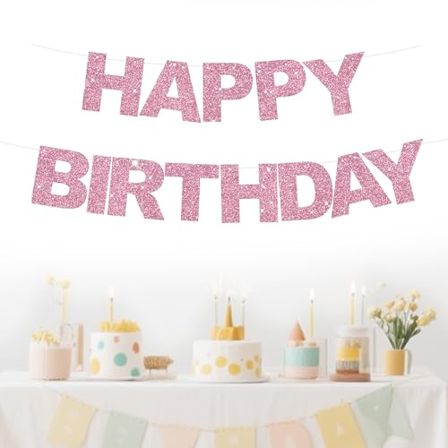 CXNXFD Geburtstagsfeier Banner, Geburtstagsfeierdekoration ist für Geburtstagsfeierszenen,Glitzer Happy Birthday Girlande Banner für Familienbenutzer, Partyplaner, Erwachsene, Kinder, Mädchen,Rosa