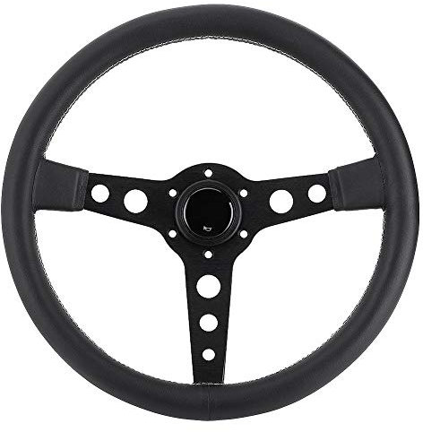 Universal Rennlenkrad Universal-14inch 350mm OP Drift Sport-Lenkrad Wildleder Steering Wheels350mm / 14in for Art 6-Bolt-Schwarz-Leder Racing-Lenkrad Grau Stitching Mit Horn-Knopf Autozubehör