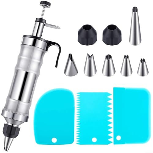 Dessert Decorating Set, with Churro Maker Machine, Cake Cream Decorating Kit, 6 Interchangeable Piping Tips, 3 Scrapers, 2 Couplers, for Holiday Gatherings Birthday Parties(Black)