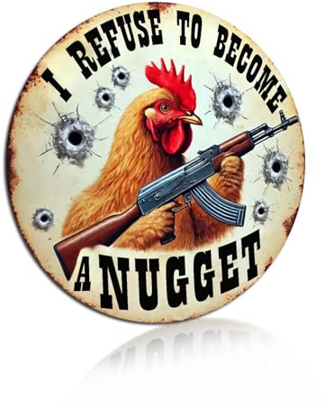 Vintage Retro Farm Chicken Aluminum Wall Sign, Humorous I Refuse to Become a Nugget Home, Bar, Garage, Garden, Chicken Coop Decorate 8x8 Inch (2556)