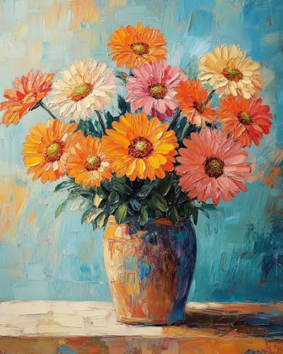 WANMIU Malen nach Zahlen Erwachsene Bunte Blumen(8) Paint by Numbers Adult DIY Handgemalt Ölgemälde Mit 3 - Pinseln und Acrylfarbe knitterfreie leinwand Kit - 40 X 50 CM