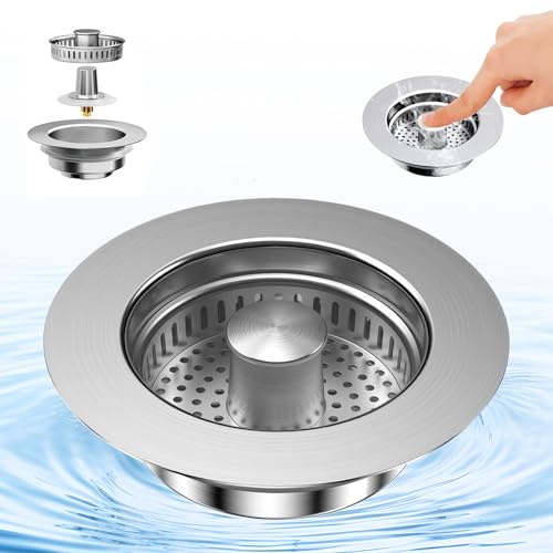 YUNYODA Abflusssieb Küchenspüle und Waschbeckenstöpsel, 3-in-1 Pop-Up Bodenablauf Filter, Lebensmittelreste Herausfiltern, Spülbecken Sieb für Spülbecken Bohrung 75-87 mm Tiefe der Spüle>37mm