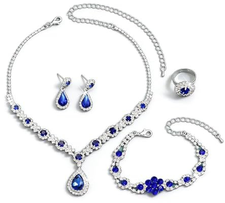 XFSRG Schmuckset Damen Vintage Schmuckset mit Strass Kristalle Anhänger Halskette Ohrringe Armband für Abschlussball Brautparty Brautjungfer