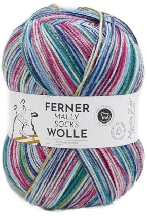Ferner Mally Socks Wolle mit Merinowolle, Sockenwolle Regenbogen Farbverlauf, 150 g Sockengarn, Strumpfwolle Nadelstärke 3,5 bis 4 mm, mulesingfrei (737)