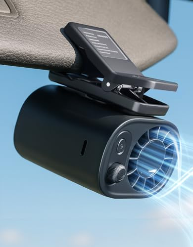 JOYTUTUS Auto-Clip-Ventilator 【ohne Kühlfunktion】 mit LED-Anzeige, 360°-Drehung, 100 Geschwindigkeitsstufen, über USB aufladbar, 1800-mAh-Akku, stufenlose Geschwindigkeitsregelung – Aufladen