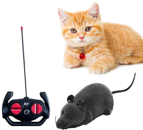 JOAASU Katzenspielzeug Elektrisch Spielmaus, Ferngesteuertes Rattenspielzeug für Katzen, Ferngesteuerte Maus für Katzen, Fernbedienung Gefälschte Ratte, Haustierspielzeug für Jagd und Bewegung