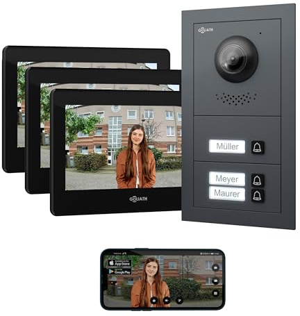 GOLIATH Basic Line Türklingel & Türsprechanlage mit Kamera für [MEHRFAMILIENHAUS] mit Smartphone App - Klingel mit Kamera & Monitor - Doorbell Camera - Video Sprech - & Gegensprechanlage mit Türöffner
