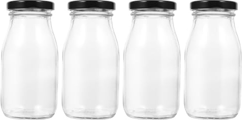 TOYANDONA 4 pièces Bouteilles Verre avec Couvercles Métalliques pour Lait Réfrigéré Pots Transparent pour Jus et Boissons Contenants Compactes et Robustes