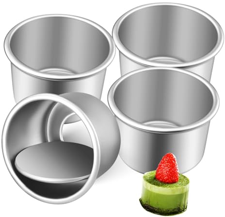 CONGARTENO 4 piezas Molde para Tartas Redondo Aluminio con Base Desmontable Antiadherente para Hornear Pasteles Fácil de Desmoldar y Uso Seguro