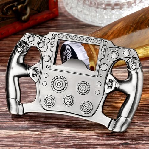 Flaschenöffner im Rennlenkrad Design, Bier Geburtstagsgeschenk für männer, personalisierte geschenke für Rennsportfans Kollegen, Praktisches Zubehör für Parties Familienfeiern, Robustes Metall, Silber