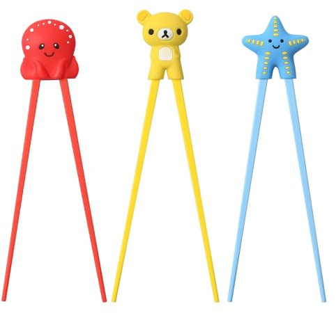 Pumwoy 3 Paia di Bacchette per Bambini, Bacchette Sushi Forma dei Cartoni Animati, BambiniBacchette da Addestramento per Bambini 22cm, per Principianti