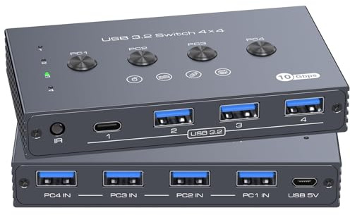 USB 3.2 Switch For 4 Computer,Synchronous Screen 4 Computers Switched To Share USB Device, Multi-device Sharing Saves Desk Space