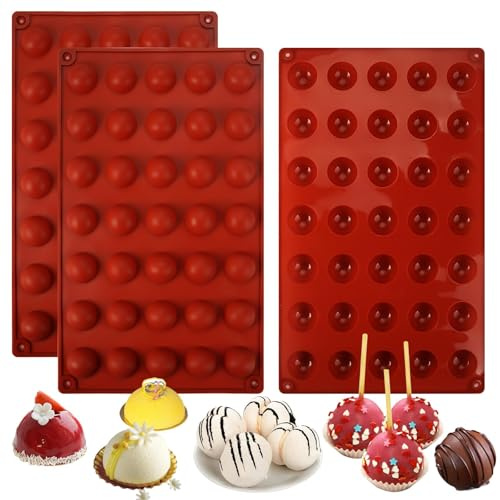 3 Pieces Chocolate Moulds, 2.5 cm Semi Sphere Silicone Mold | 35 Cavity Mini Chocolate Ball Moulds, Reusable Non-Stick Ball Mould for Cake, Candy, Jelly, Ice Cube, Dome Mousse, DIY Baking