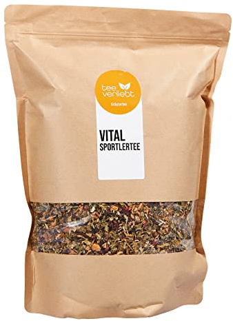 teeverliebt - Kräutermischung Vital Sportlertee 1000 g I Lose Kräuterteemischung I Anregend & Belebend - Koffeinfrei I Aromatisch mit Apfel Anis Brombeer Fenchel Orange Pfefferminz I 1 kg