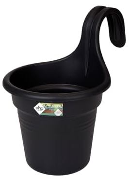 Elho Green Basics Easy Hanger S 26 - Jardinera por Balcón Exterior - Ø 26.5 x H 25.5 cm - Negro/Living Black