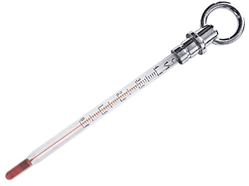 Termómetro de vino de cristal, rango de temperatura 0 °C hasta + 40 °C, con gancho para colgar/Longitud: 15 cm, diámetro de diámetro. 6 mm | ERK