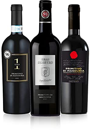 The Wine Guys Probierpaket Weingenuss Primitivo di Manduria DOC | Weinpaket mit italienischem Rotwein (3 x 0,75 l ) | Perfektes Primitivo Tastingset