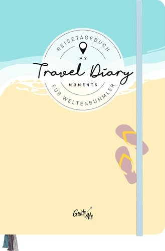 GuideMe Reisetagebuch Travel Diary „Flipflops“: Tagebuch zum Ausfüllen mit freien Seiten, Sammeltasche, Stickerbogen & 3 Lesebändchen