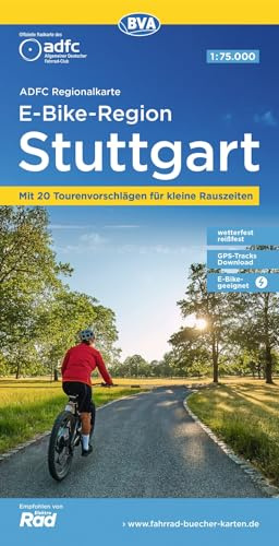 BVA ADFC Regionalkarte E-Bike-Region Stuttgart 1:75.000: mit Tagestourenvorschlägen, reiß- und wetterfest, GPS-Tracks Download,