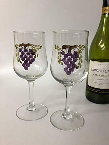 Rossvar Pair of Hand Painted Wine Glasses Vintage Wine Design