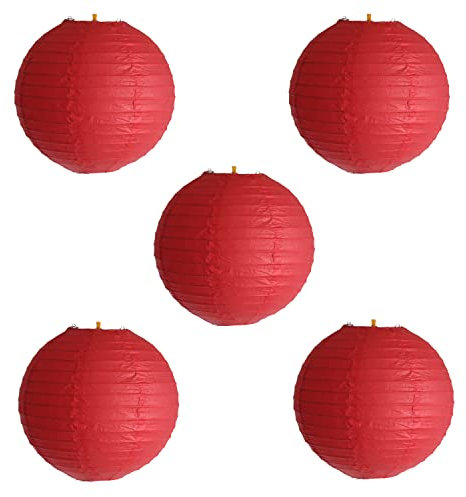 AAF Nommel Lampions rot Papier Papierlaternen 5 Stück Laternen Hängedeko Lampion Lampenschirme Hochzeit Party Durchmesser 20 cm