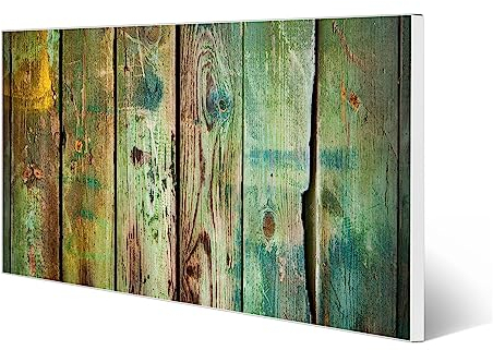 banjado Magnettafel weiß 78 x 37cm / Magnetwand Metall/Magnetpinnwand als Memoboard/Pinnwand Magnettafel Küche, Büro, Kinderzimmer inkl. 4 Magnete & Montageset - Motiv Grünes Holz