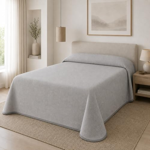 SABANALIA Colcha Estampada Stone Cama 80 170x280 Verano Primavera | Loneta 180gr/m2, 50% Algodón 50% Poliéster. Fabricada en España. Lavable a máquina. Color Gris.