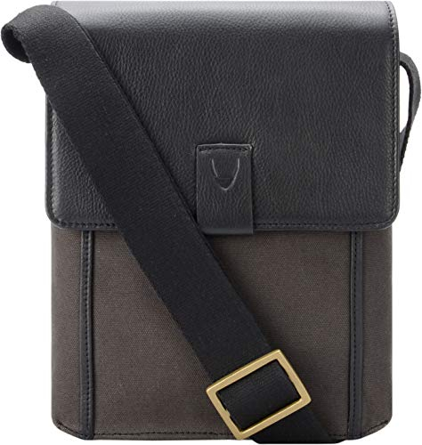 Hidesign Aiden Umhängetasche/Reisetasche, aus echtem Leder und Leinen, Unisex, Holzkohle, S