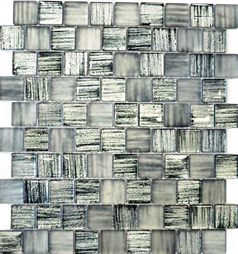 Mosaik Fliese Glasmosaik Crystal Milchglas grau klar gefrostet matt für WAND BAD DUSCHE KÜCHE FLIESENSPIEGEL THEKENVERKLEIDUNG BADEWANNENVERKLEIDUNG Mosaikmatte Mosaikplatte | 10 Mosaikmatten