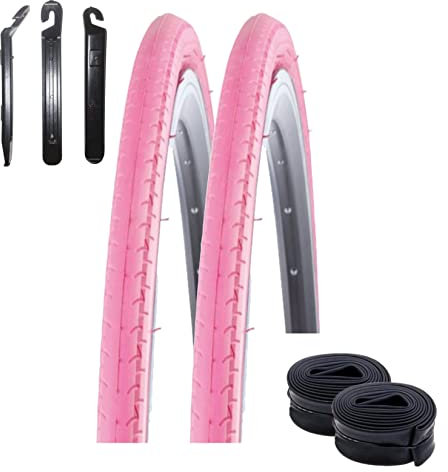 2 x Kenda 28 Kontender K-196 Rennradreifen in Pink 26-622 (28 x 1,10) + 2 passende Schläuche SV inkl. maxxi4you Reifenheber