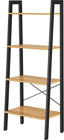 VASAGLE Regal, Bücherregal mit 4 Ebenen, Leiterregal, Standregal, für Wohnzimmer, Schlafzimmer, Küche, Homeoffice, Industrie-Design, Stahlrahmen, honigbraun-schwarz LLS044B05, 34D x 56W x 137.5H cm
