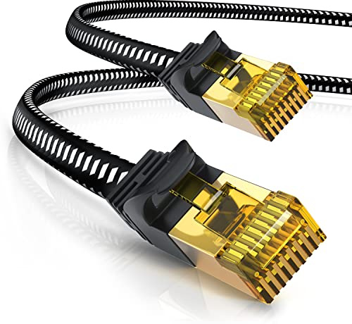 CSL - 15m CAT 7 Netzwerkkabel Flach und Dünn - Lan Kabel für 10 Gigabit High Speed, Internetkabel, Flachbandkabel, Verlegekabel - 10 Gbps Cat.7 RJ45 Kabel für Switch Router Modem PC, 15 Meter Schwarz