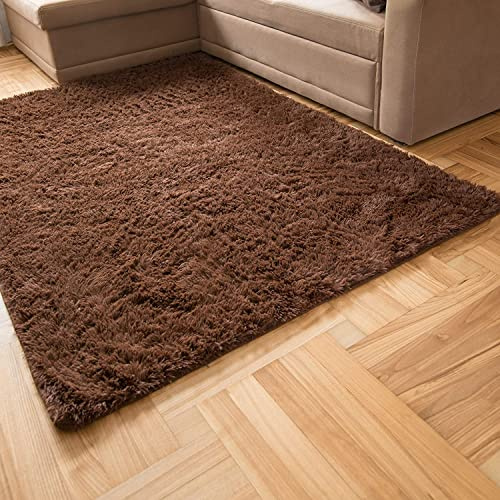 Carpeto Shaggy Teppich Wohnzimmer 140x200cm Braun Einfarbig Weich Kurzflor | Teppich für Schlafzimmer Büro Esszimmer Eingangsbereich Pflegeleicht Saugrobotergeeignet Fußbodenheizungsgeeignet Flauschig