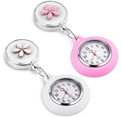 Vicloon Montre de Broche, 2pcs Montre à Gousset D'infirmière, Infirmière Montres Broche en Silicone avec Broche pour Infirmières et à Tout Autre Professionnel de la Santé